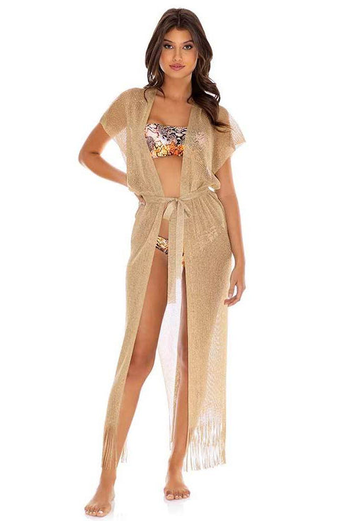 Luli Fama Golden Queen Finge Long Caftan